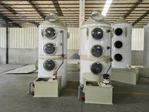 PP wet scrubber towers with inspection windows in the workshop