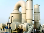 PP spray scrubber system with centrifugal fans and exhaust stacks