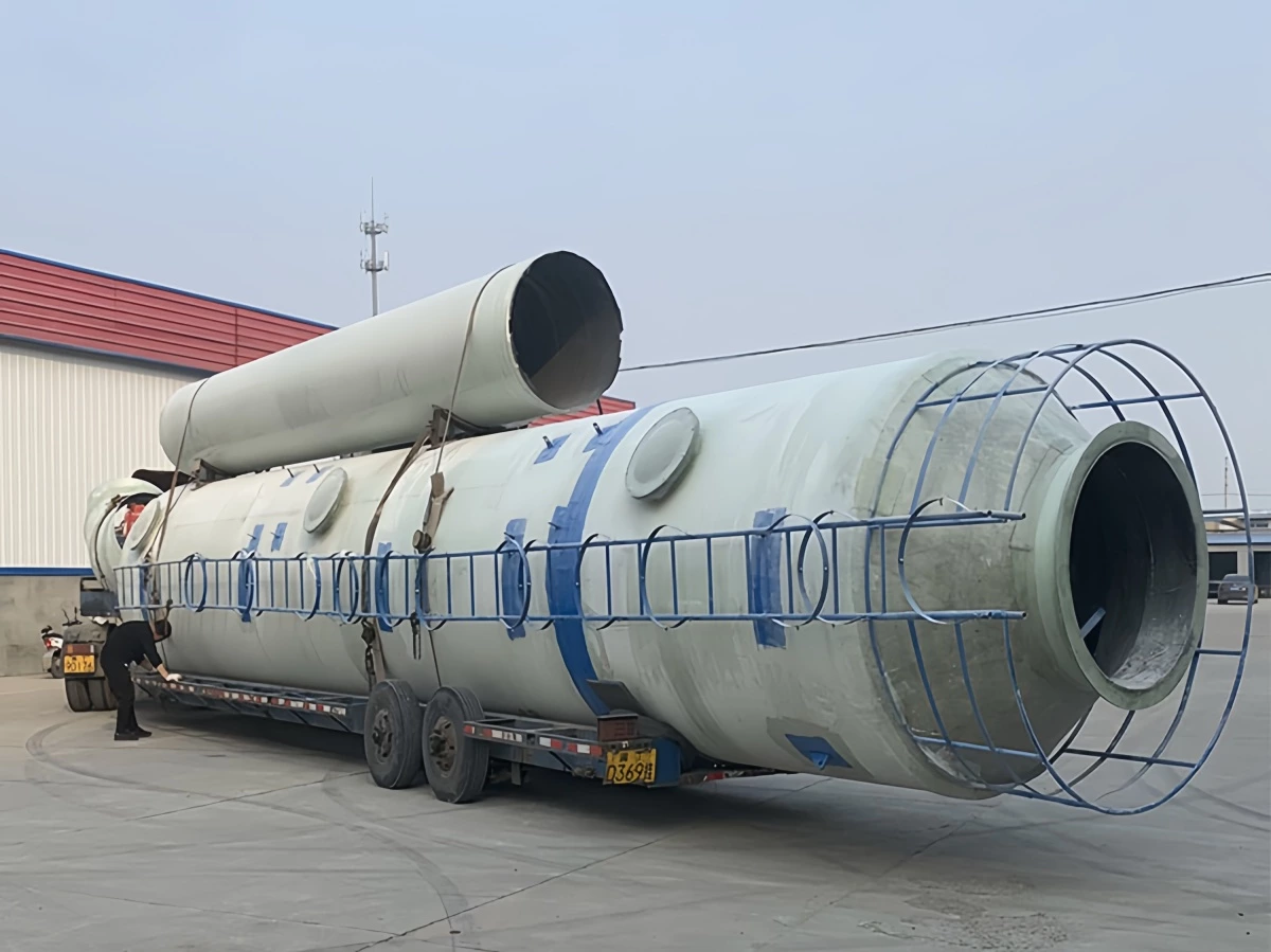 Large wet scrubber tower supplied separately for an industrial exhaust system