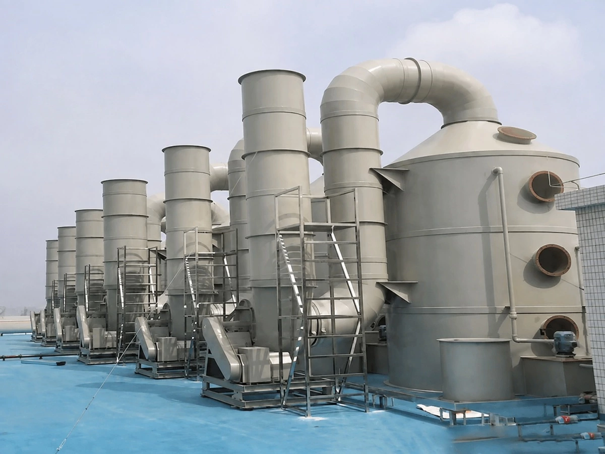 Multiple PP wet scrubber towers for electroplating exhaust gas treatment