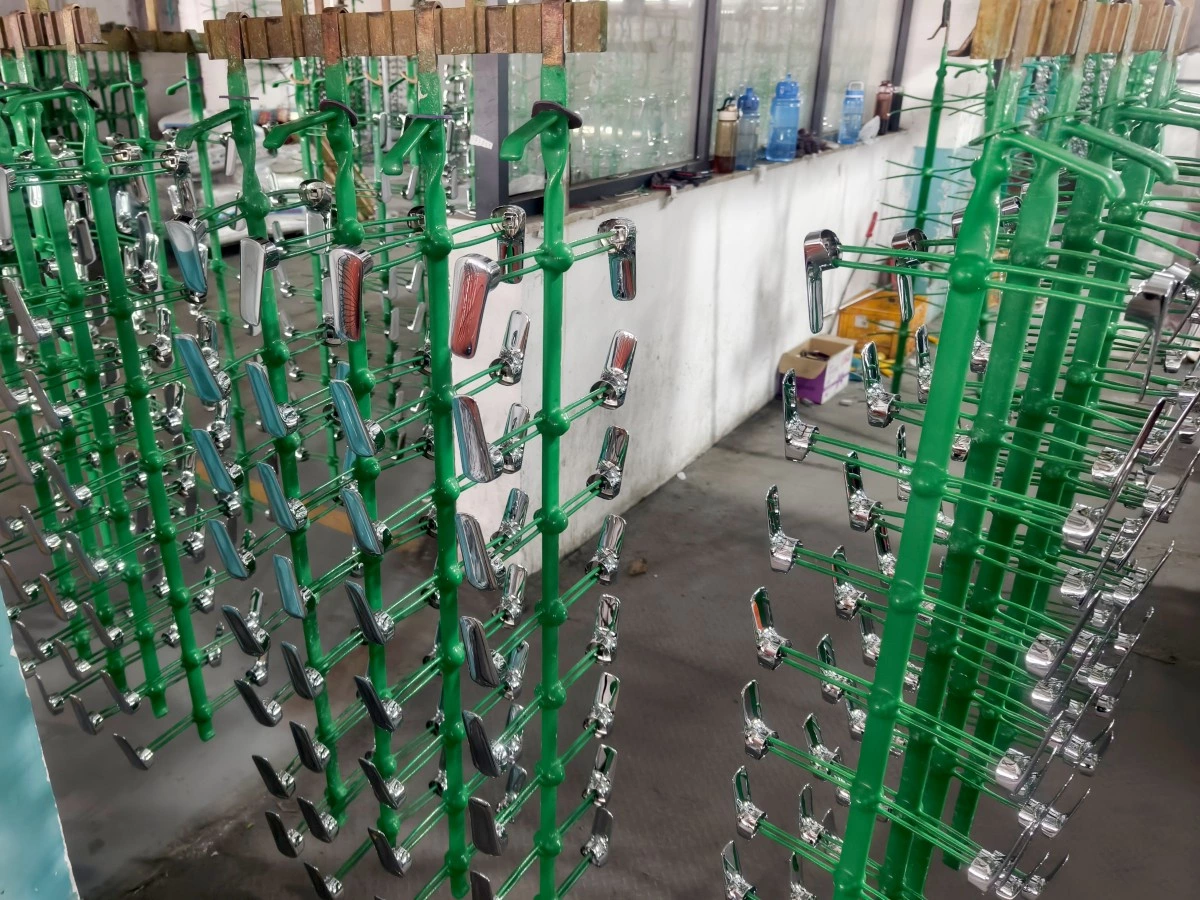 Workpieces mounted on a rack for automatic electroplating