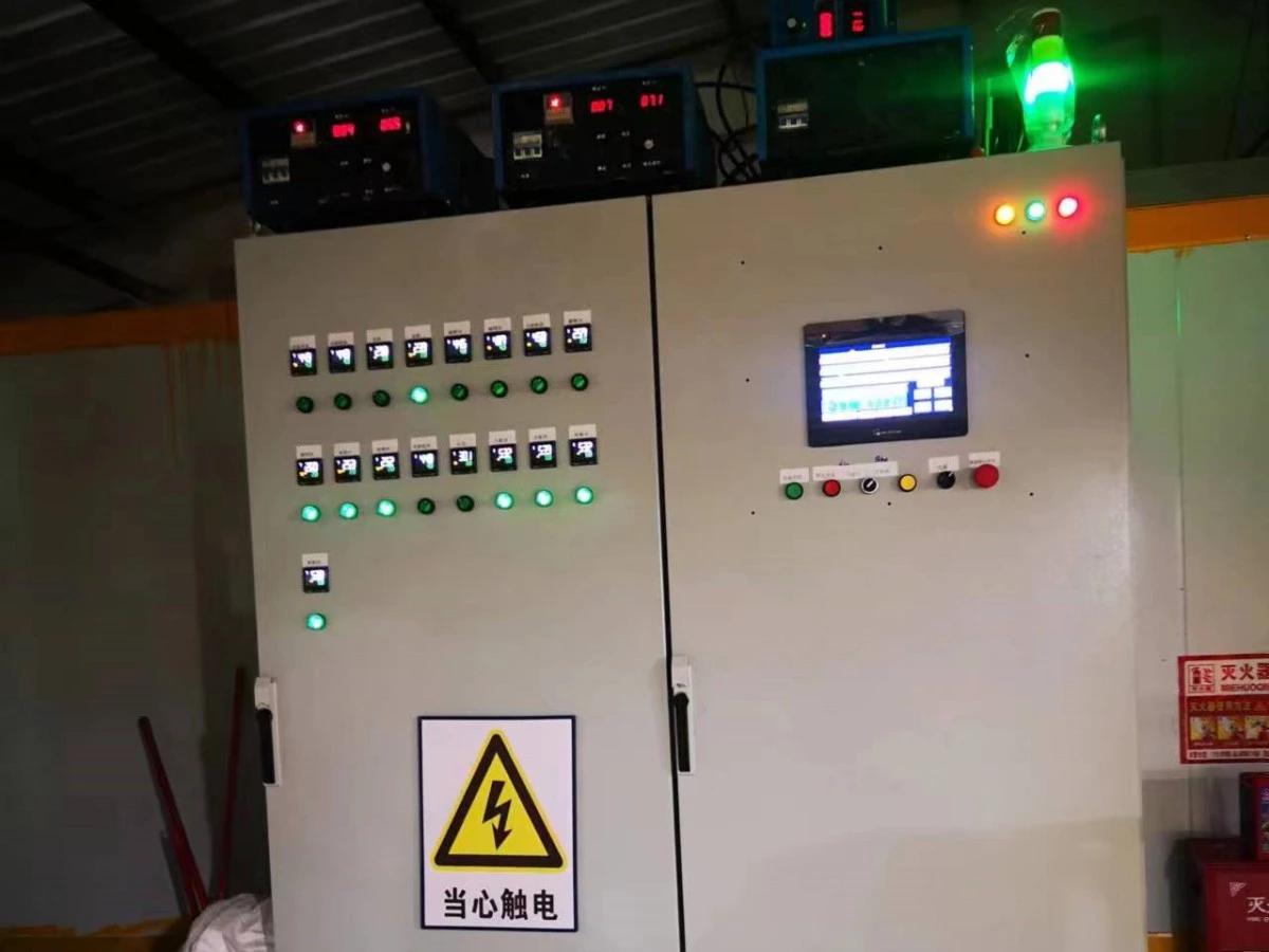 Electroplating line control cabinet with touchscreen and status indicators