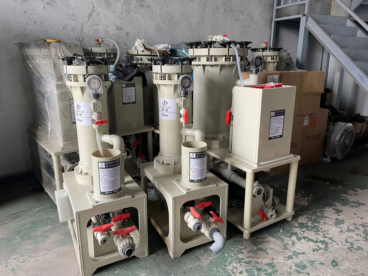 Electroplating filter unit with a pressure gauge, pump and pipe connections