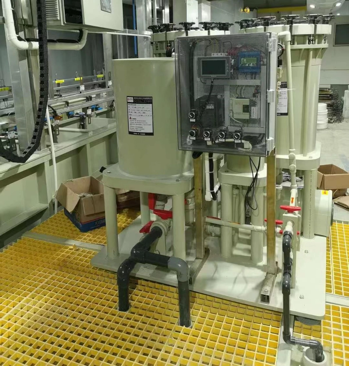 Filtration equipment with a local control panel and connected pipework