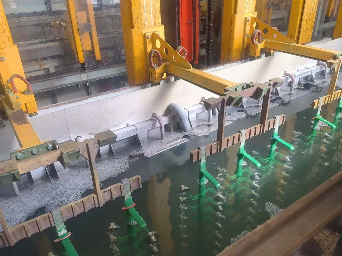 Process tank and pipework on an automatic rack electroplating line